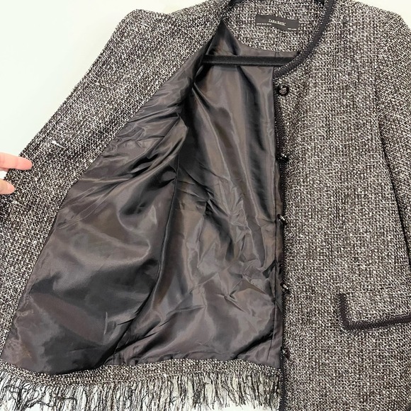 Zara Basic Women's Black Tweed Fringes Metallic Thread Button Up Jacket Size XS - Picture 2 of 11